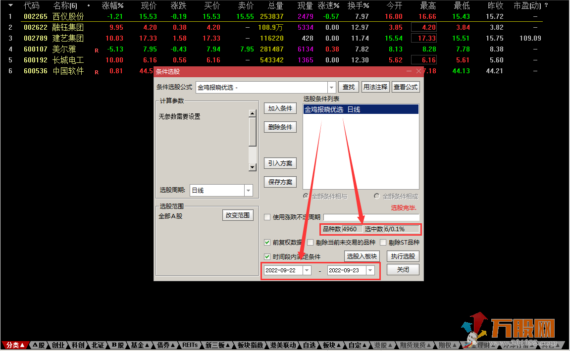 《金鸡报晓优化版》选股套装指标 金钻龙回头 3%左右预警 避免追高！