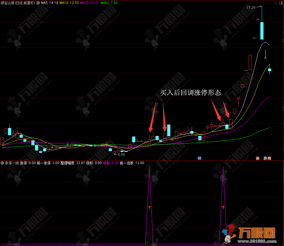 涨停一绝 买入后回调涨停形态TN6副选指标公式