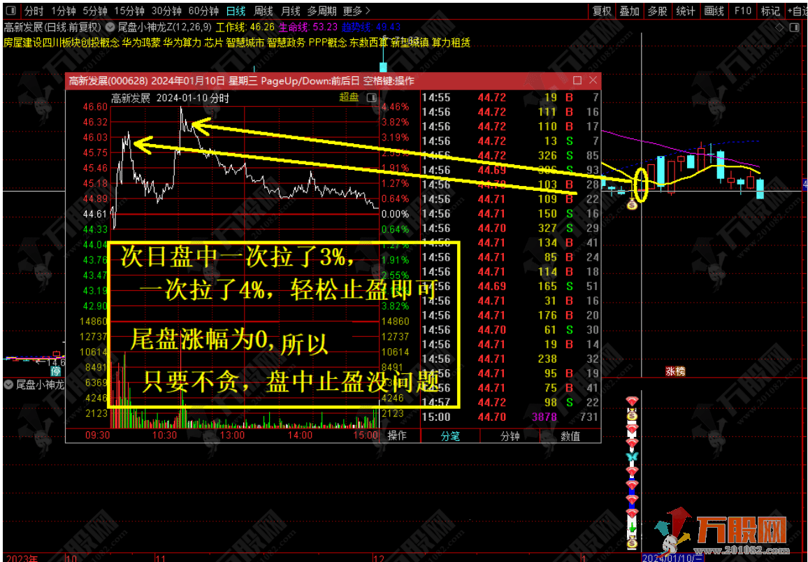 通达信《尾盘小神龙》套装指标，稳健尾盘T+1次日套利战法！