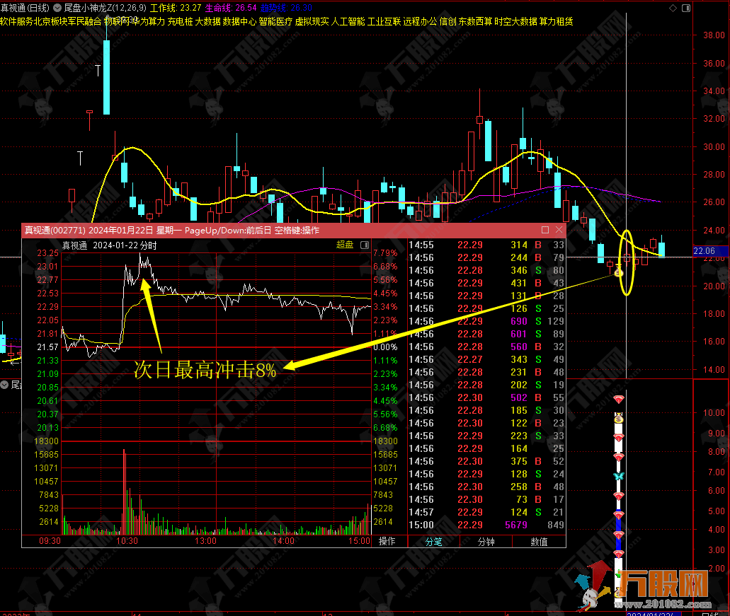 通达信《尾盘小神龙》套装指标，稳健尾盘T+1次日套利战法！