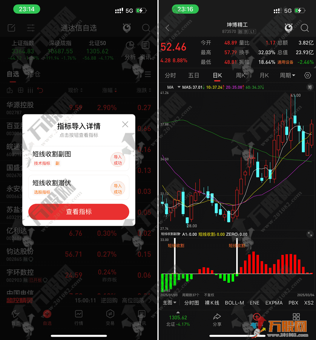 通达信【短线收割】副选指标 博弈反弹起涨点 手机电脑通用无未来函数