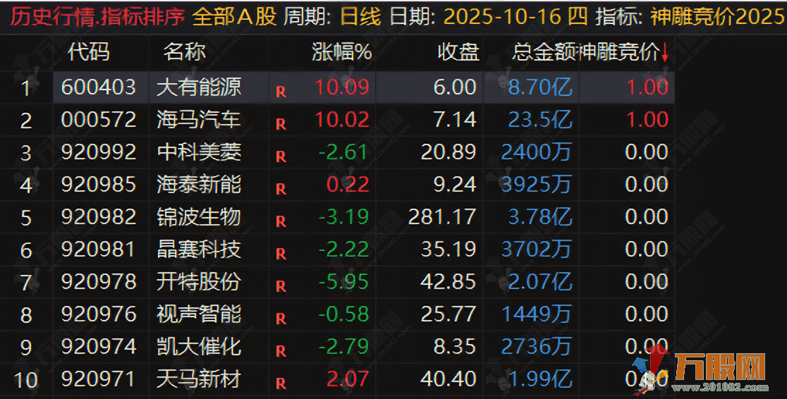 通达信【神雕竞价2025】排序/选股指标 珍藏指标物有所值 精选信号不漂移