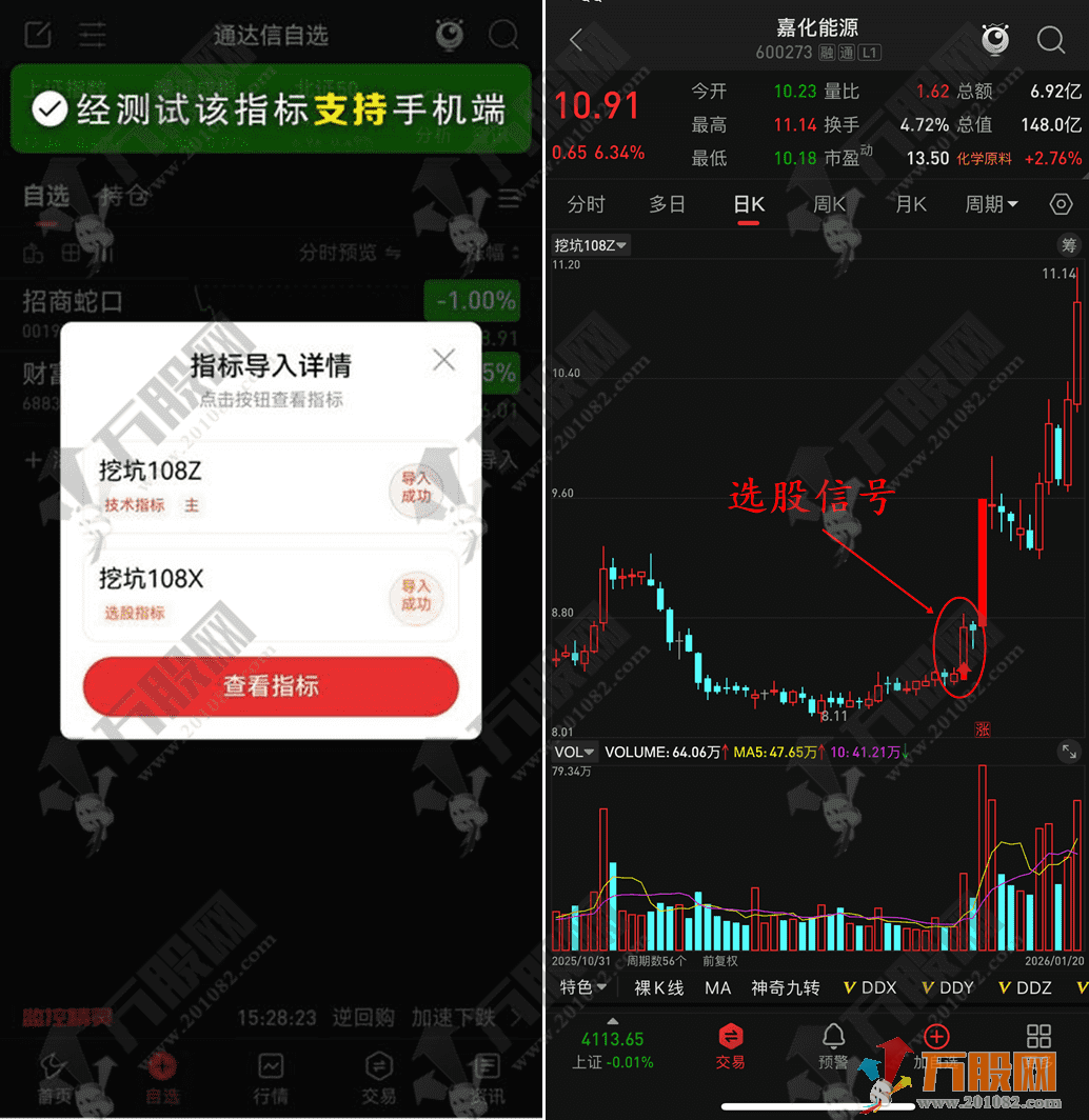 通达信【挖坑108】主副选指标 捕捉主力借势洗盘后的突破行情