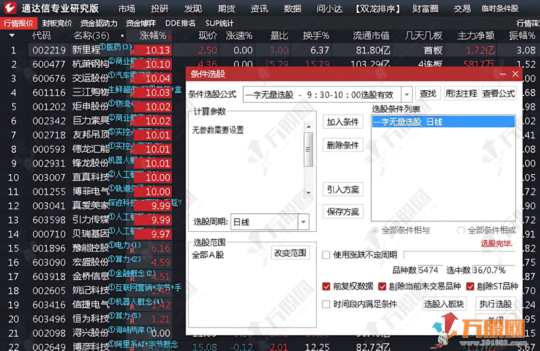 通达信颜劼【一字无量】选股指标公式，某神光平台卖很多的指标