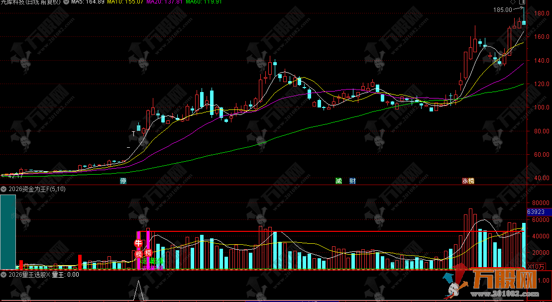 通达信【2026资金为王】 副选指标 量王加资金组合成牛股上涨动力