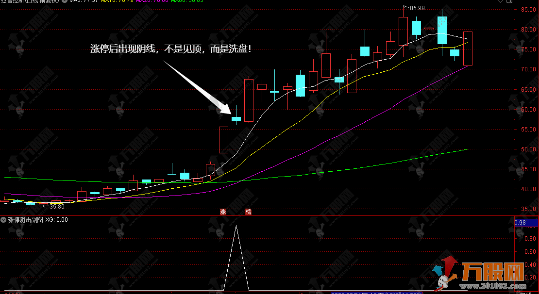 通达信【涨停阴击】副选指标，涨停后出现阴线，不是见顶，而是洗盘！